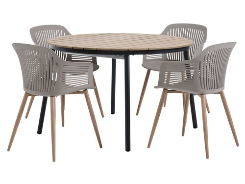 TAGEHOLM L118/168 table natural + 4 VANTORE chair sand