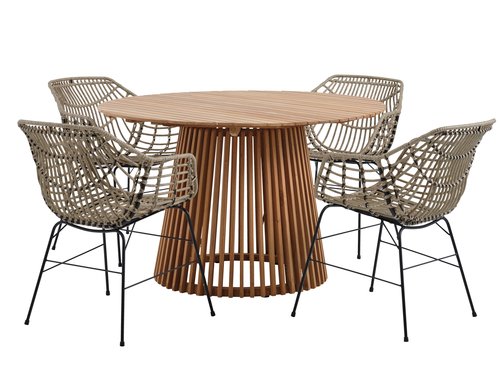 UDBYNEDER D120 table teak + 4 ILDERHUSE chair natural