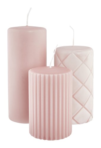 Pillar candle ALFRED rose set of 3