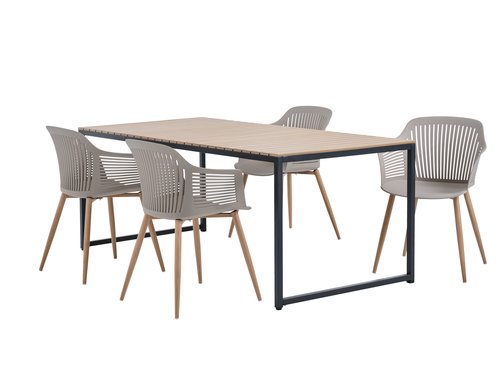 DAGSVAD L190 table natural + 4 VANTORE chair sand