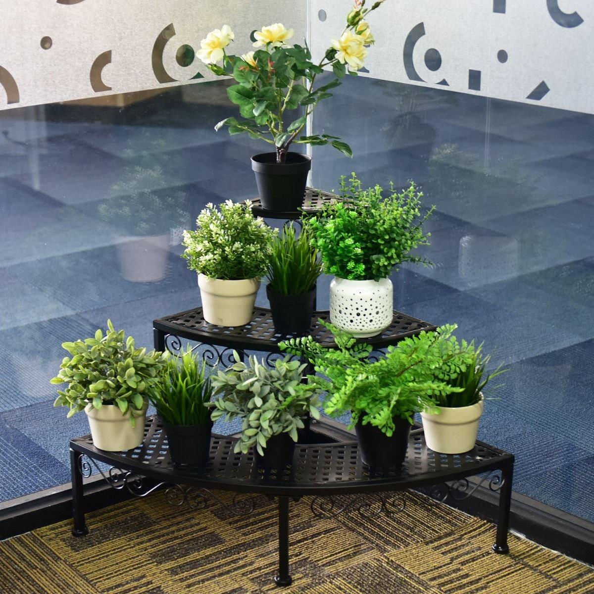 3 Tier Outdoor Metal Corner Plant Stand Ladder Display Shelf