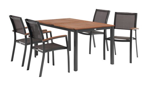 YTTRUP L210/300 hardwood + 4 MADERNE stacking chair