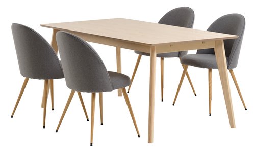 KALBY L160/250 table oak + 4 KOKKEDAL chairs grey/oak