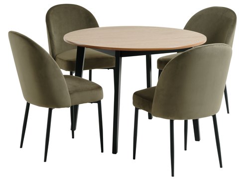 JEGIND D105 table oak/black + 4 VASBY chairs olive