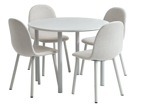 HANSTED D100 table warm grey + 4 EJSTRUP chairs beige