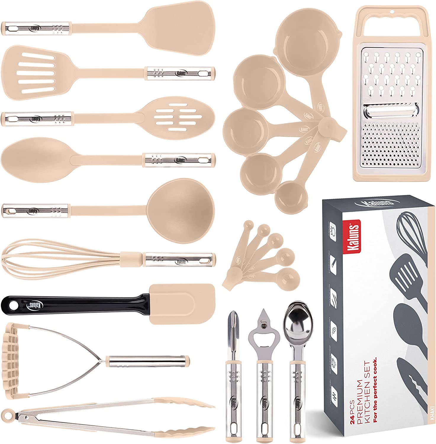 Kitchen Utensils Set, Cooking Utensil Set Kitchen Gadgets, Pots and Pans set Nonstick and Heat Resistant, 24 Pcs Nylon and Stainless Steel, Spatula Set, Apartment Essentials Kitchen Cookware Sets