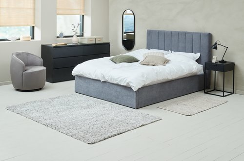 Bed frame HASLEV w/storage Double dark grey fabric