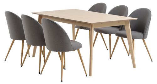 KALBY L160/250 table oak + 4 KOKKEDAL chairs grey/oak
