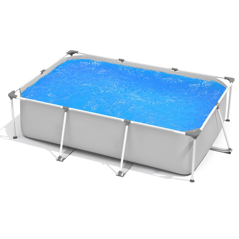 Rectangular Above Ground Frame Swimming Pool with Pool Cover for Patio Backyard Garden