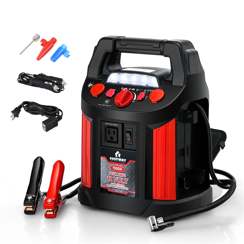 Portable Car Jump Starter 180 PSI Air Compressor Portable Power Bank Charger with LED Flashlight DC Outlet