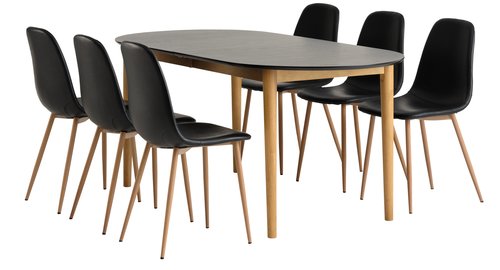 EGENS L190/270 table black + 4 JONSTRUP black/oak