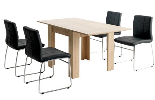 HASLUND L80/160table oak + 4 HAMMEL chairs black