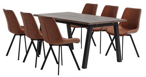 SKOVLUNDE L160 table dark oak + 4 HYGUM chairs cognac