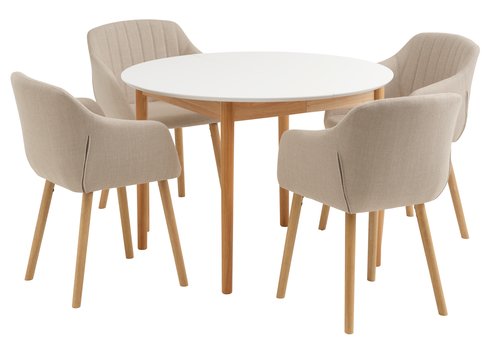 MARSTRAND D110 table white + 4 ADSLEV chairs beige