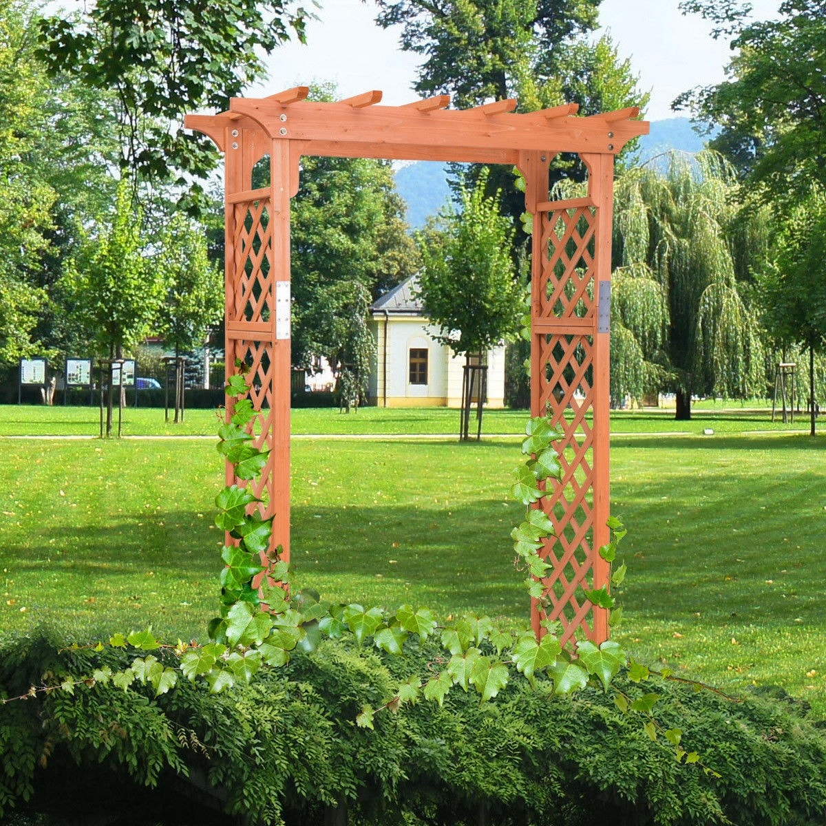 7 ft Wooden Garden Arbor Trellis Pergola Arch Outdoor Wedding Arbor for Climbing Plants