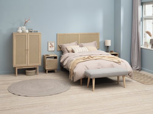 Bench HAGEBRO sand fabric/oak colour