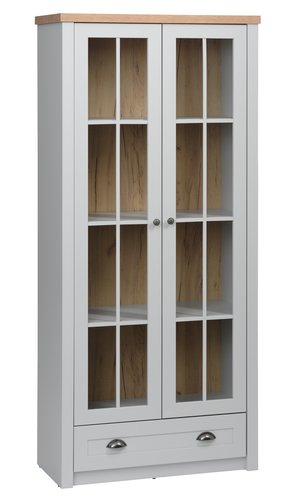 Display cabinet MARKSKEL 2 doors light grey/oak colour
