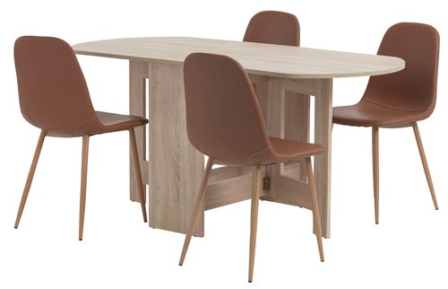 OBLING L100/163 table oak + 4 UK JONSTRUP?cognac/oak