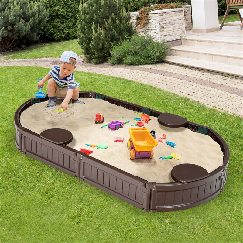 Kids Outdoor Playset Sandbox with Detachable Corner Seats Bottom Liner Dust Cover