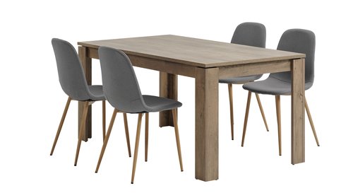 VEDDE L160 table wild oak + 4 JONSTRUP grey/oak