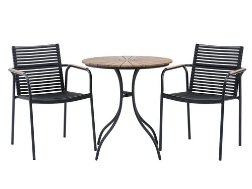 BASTRUP D65 table hardwood/black + 2 NABE chair black