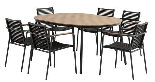 TAGEHOLM L118/168 table natural + 4 NABE chair black