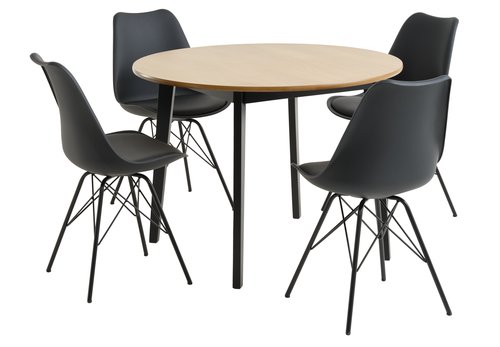 JEGIND D105 table oak + 4 KLARUP chairs black