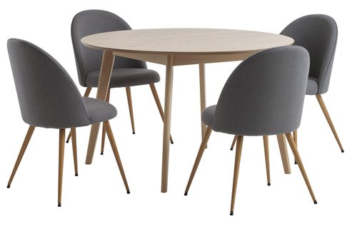 KALBY D120 table oak + 4 KOKKEDAL chairs grey/oak