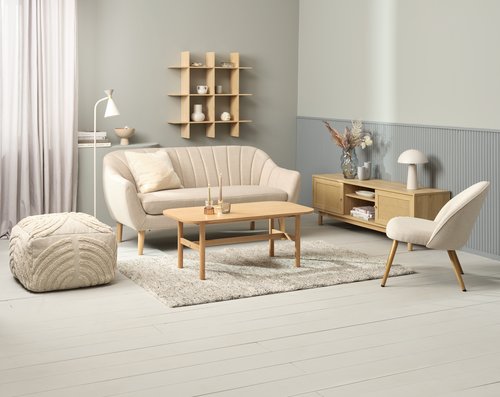 Armchair THORUP beige fabric/oak colour