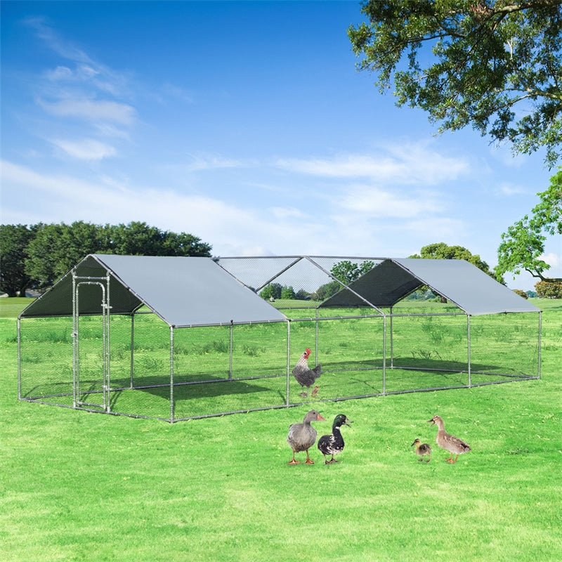 26 FT Large Metal Chicken Coop Run Walk-in Poultry Cage Hen Run House Shade Cage for Outdoor Backyard Farm