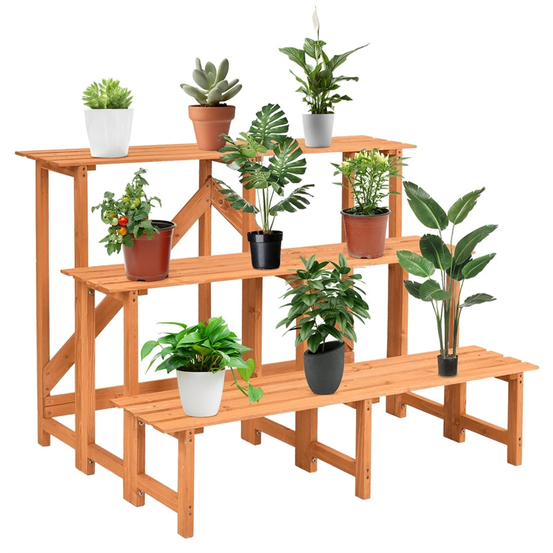 3 Tier Wide Wood Step Ladder Plant Stand Flower Pot Holder