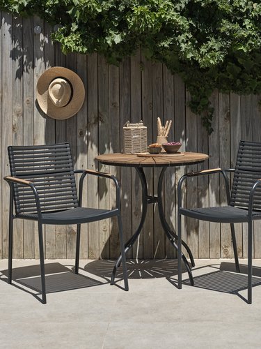 BASTRUP D65 table hardwood/black + 2 NABE chair black