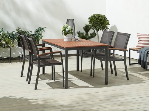 YTTRUP L210/300 hardwood + 4 MADERNE stacking chair
