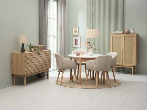 Dining chair ADSLEV beige fabric/oak color