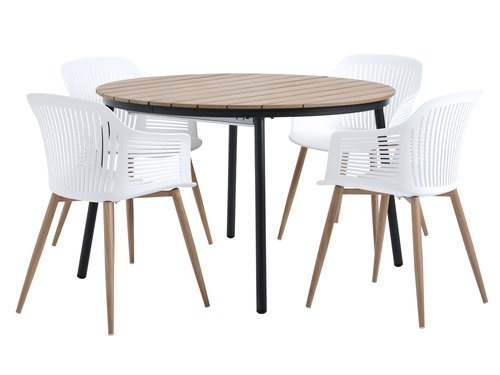 TAGEHOLM L118/168 table natural + 4 VANTORE chair white