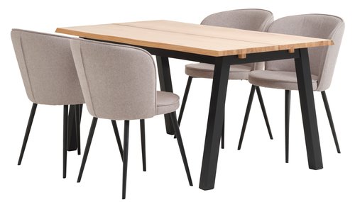 SKOVLUNDE L160 table natural oak + 4 RISSKOV light grey