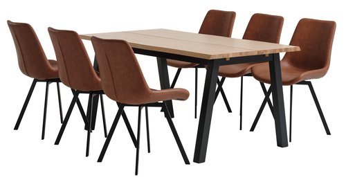 SKOVLUNDE L160 table natural oak+4 HYGUM chairs cognac