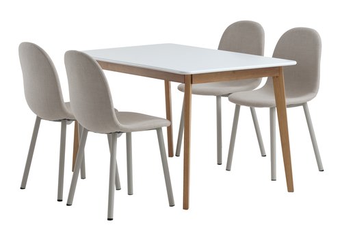 JEGIND L130 table white + 4 EJSTRUP chairs beige