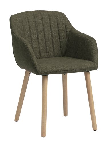 Dining chair ADSLEV olive green fabric/oak colour