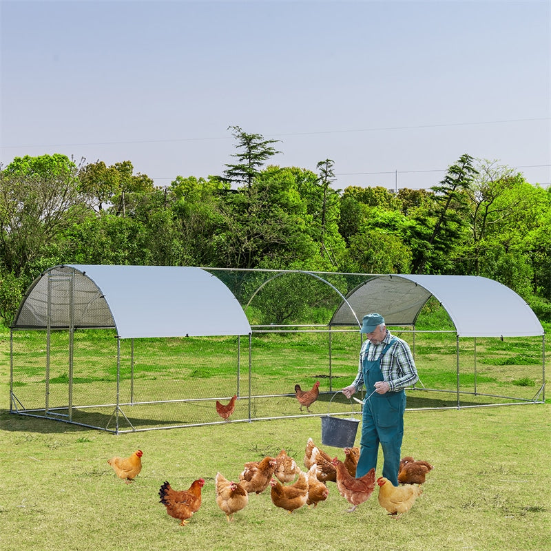 25 FT Large Metal Chicken Coop Run Galvanized Walk-in Dome Poultry Cage Hen Run House Rabbits Habitat Cage with Cover