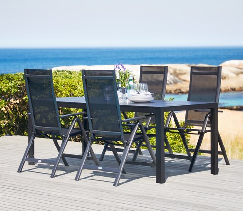 MADERUP L205 table black + 4 LOMMA recliner chair black
