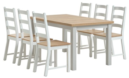 MARKSKEL L150/193 table l.grey + 4 VISLINGE chairs natural