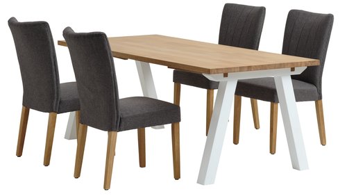 SKAGEN L200 table white/oak + 4 NORDRUP chairs grey