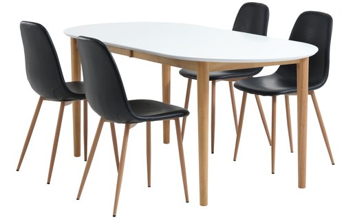 EGENS L190/270 table white + 4 JONSTRUP black/oak