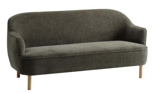 Sofa BREDAL 2 seater olive green fabric/oak colour
