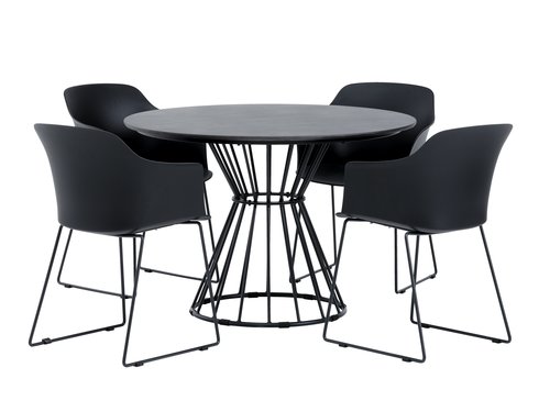 FAGERNES D110 table grey + 4 SANDVED chair black