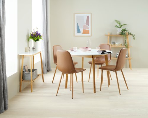 JEGIND D105 table white + 4 JONSTRUP cognac/oak