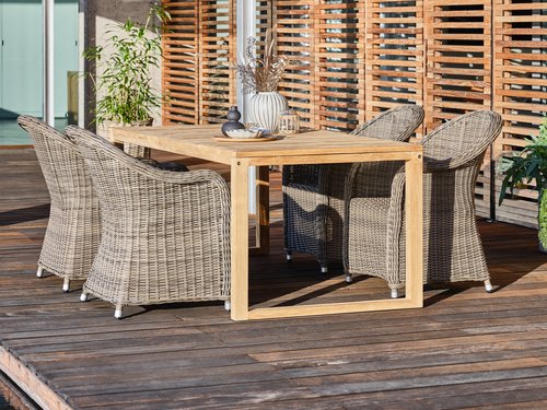 EBBESKOV L196 table teak + 4 GAMMELBY chair grey