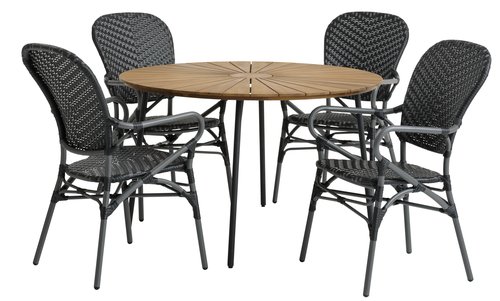 BASTRUP D120 table hardwood/black + 4 SAKSBORG chair