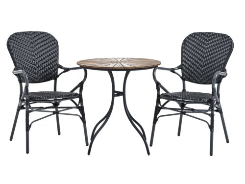 BASTRUP D65 table hardwood/black + 2 SAKSBORG chair